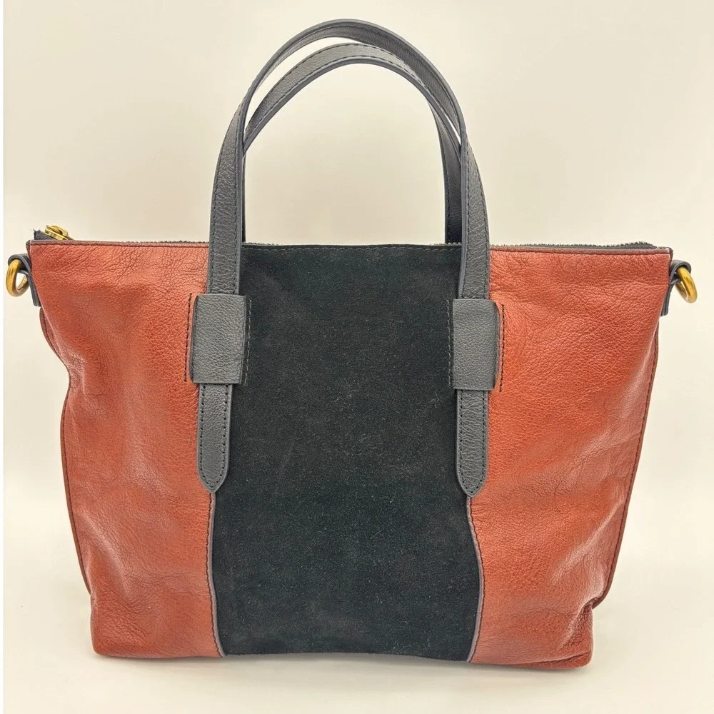 FOSSIL Satchel Brown Leather Handbag Bag‎ Black Suede Skylar RARE Brass Y2K